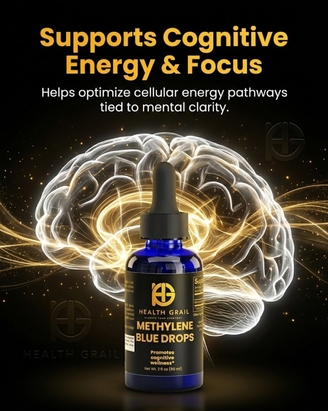 Health-Grail Methylene Blue Drops cognitive research educational graphic