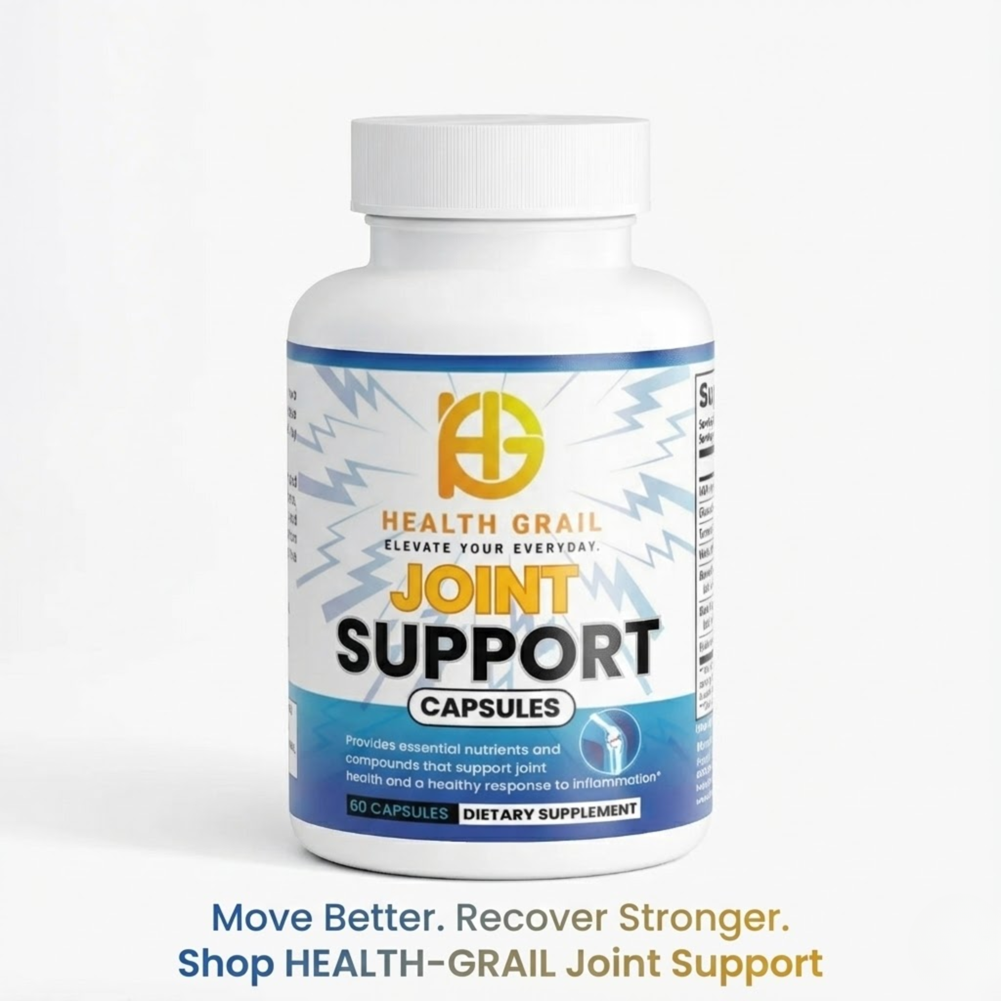Bottle of Health Grail Joint Support Capsules on a white background