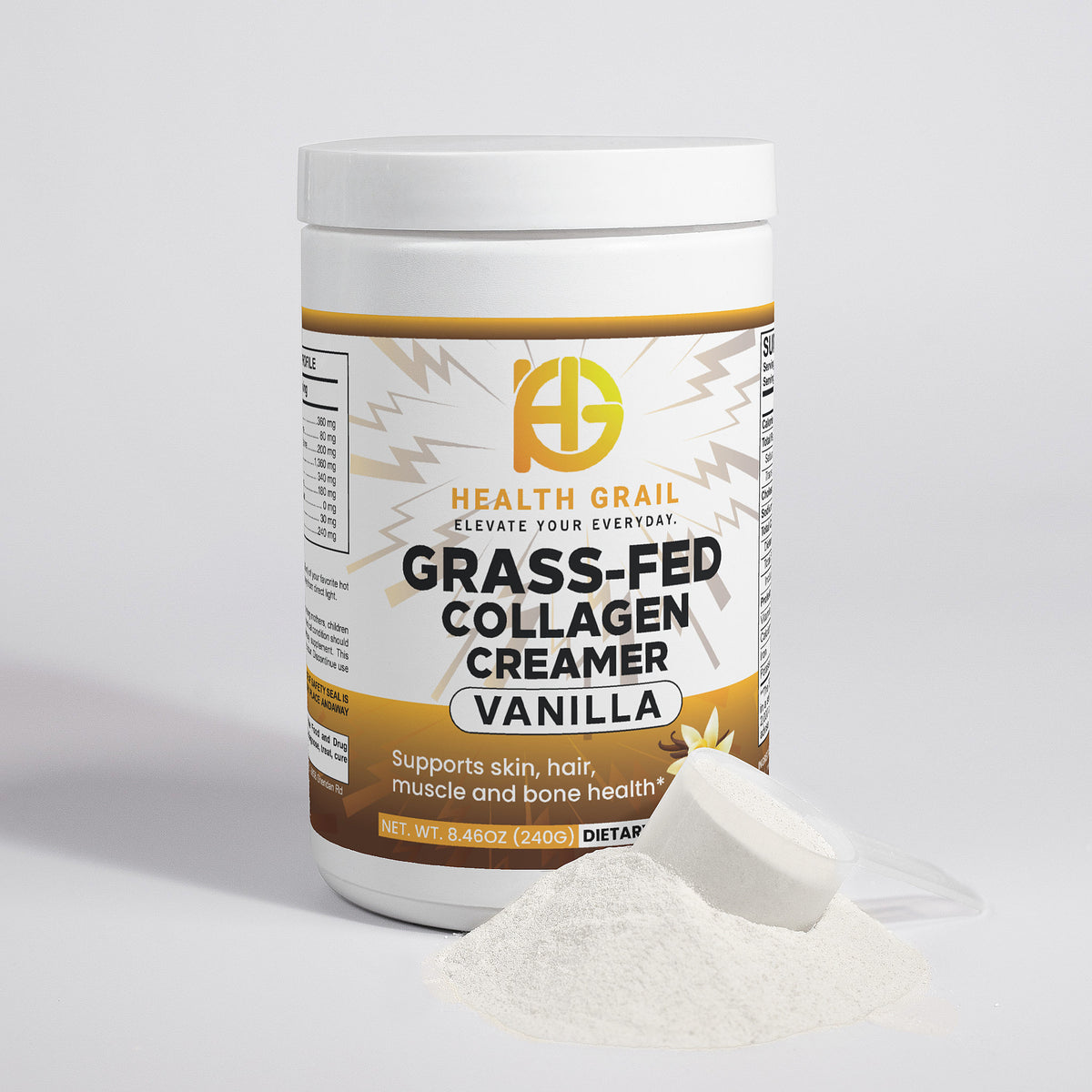 Container of Health Grail Grass-Fed Collagen Creamer Vanilla on a white background