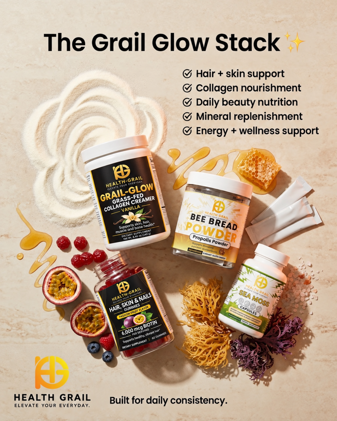 Grail Glow Stack – Women's Beauty & Wellness Bundle