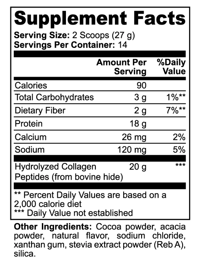 Supplement facts label with nutritional information on a white background