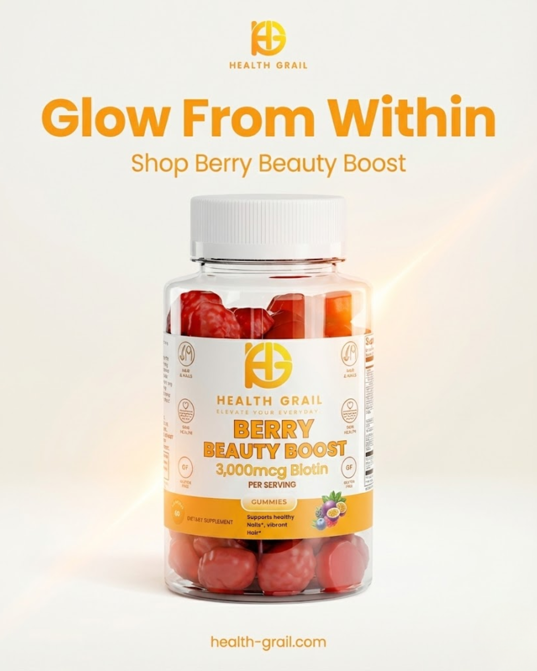 Health Grail Berry Beauty Boost supplement bottle on a white background