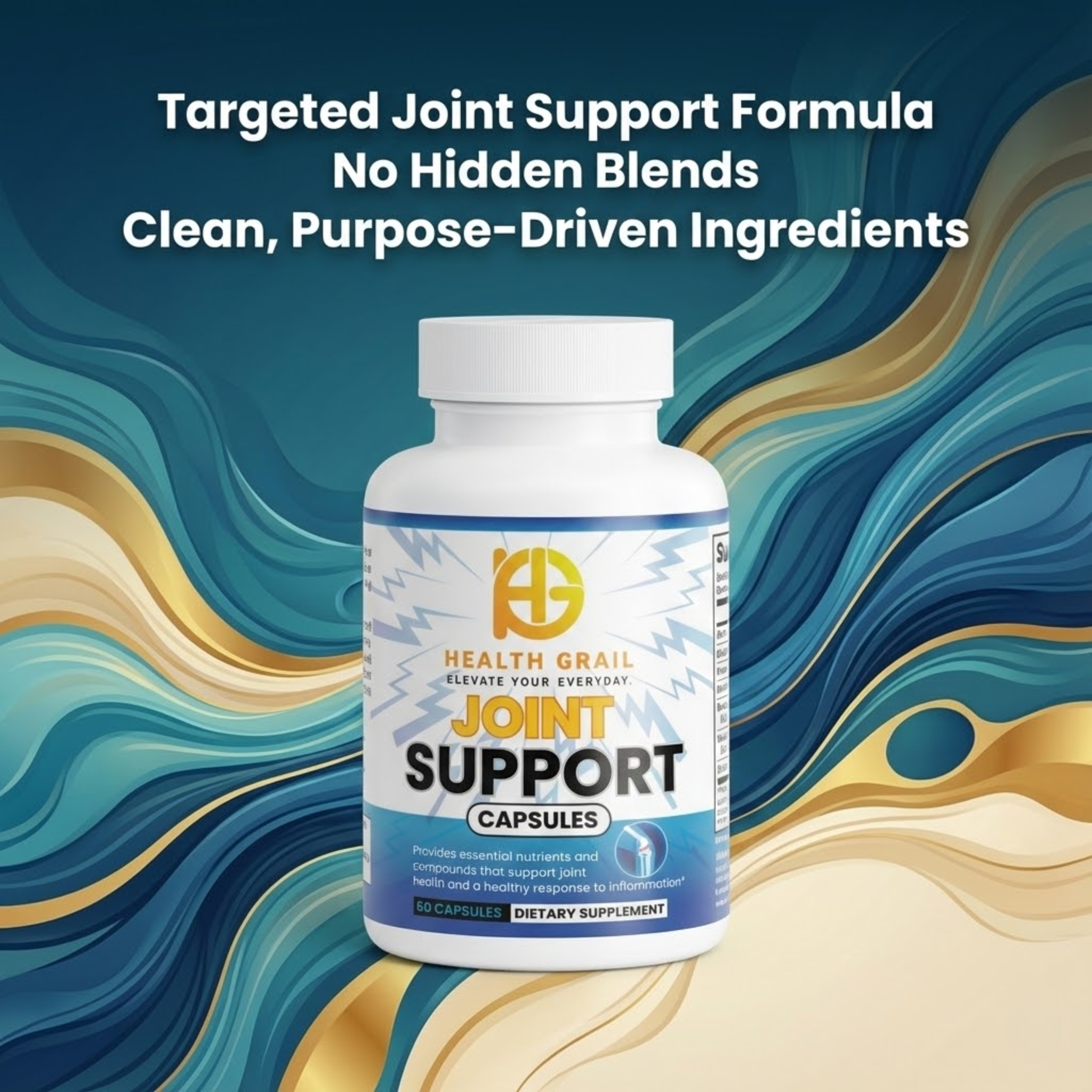 Health Grail Joint Support Capsules bottle on a colorful abstract background