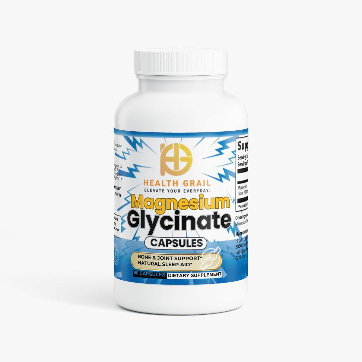 Health-Grail Magnesium Glycinate 90 capsule dietary supplement bottle