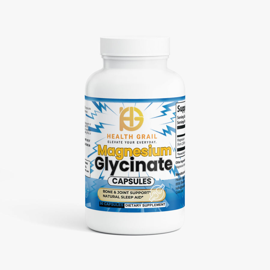 Health-Grail Magnesium Glycinate capsules for relaxation, muscle function and nighttime recovery