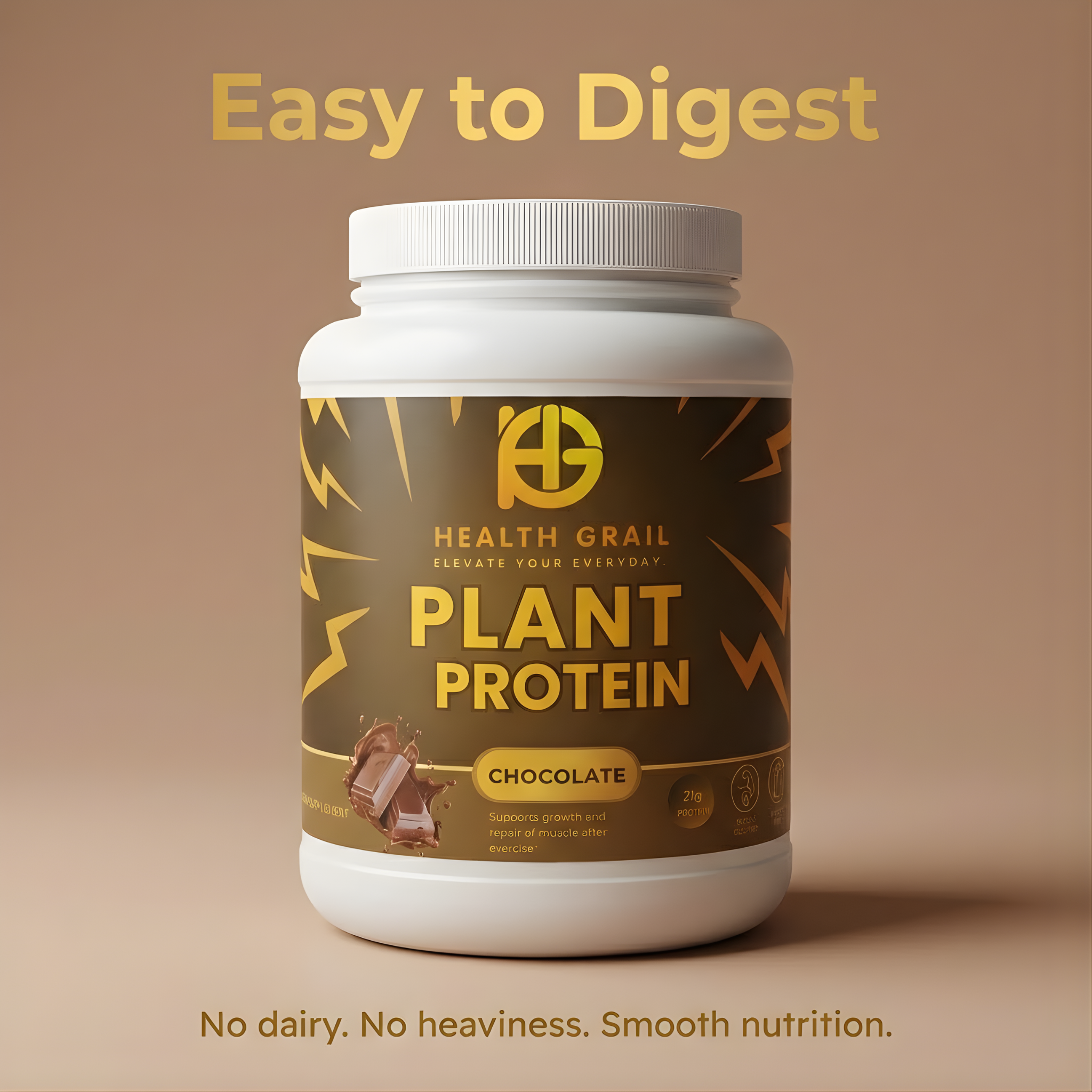 Health Grail Plant Protein container with a brown background