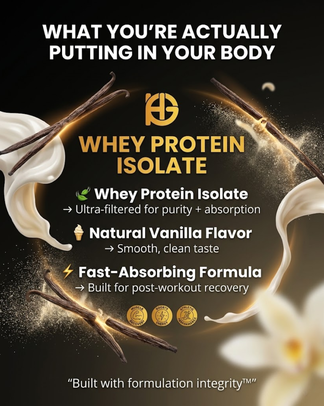 Health-Grail Vanilla Whey Protein Isolate formula with whey isolate and natural vanilla flavor