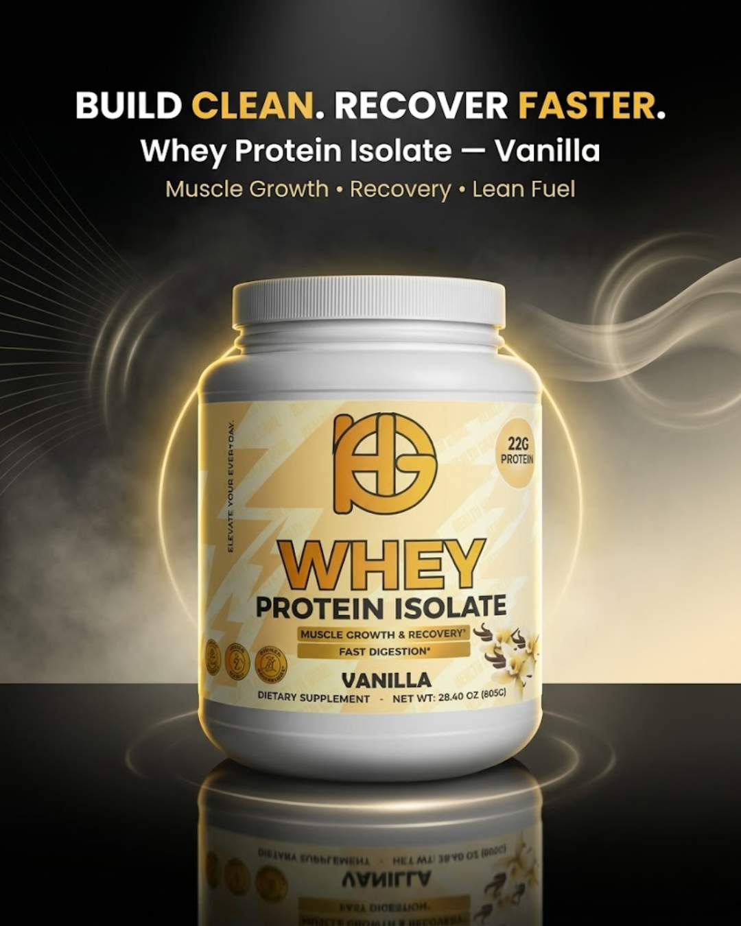 Health-Grail Vanilla Whey Protein Isolate with 22 grams of protein for muscle growth and recovery