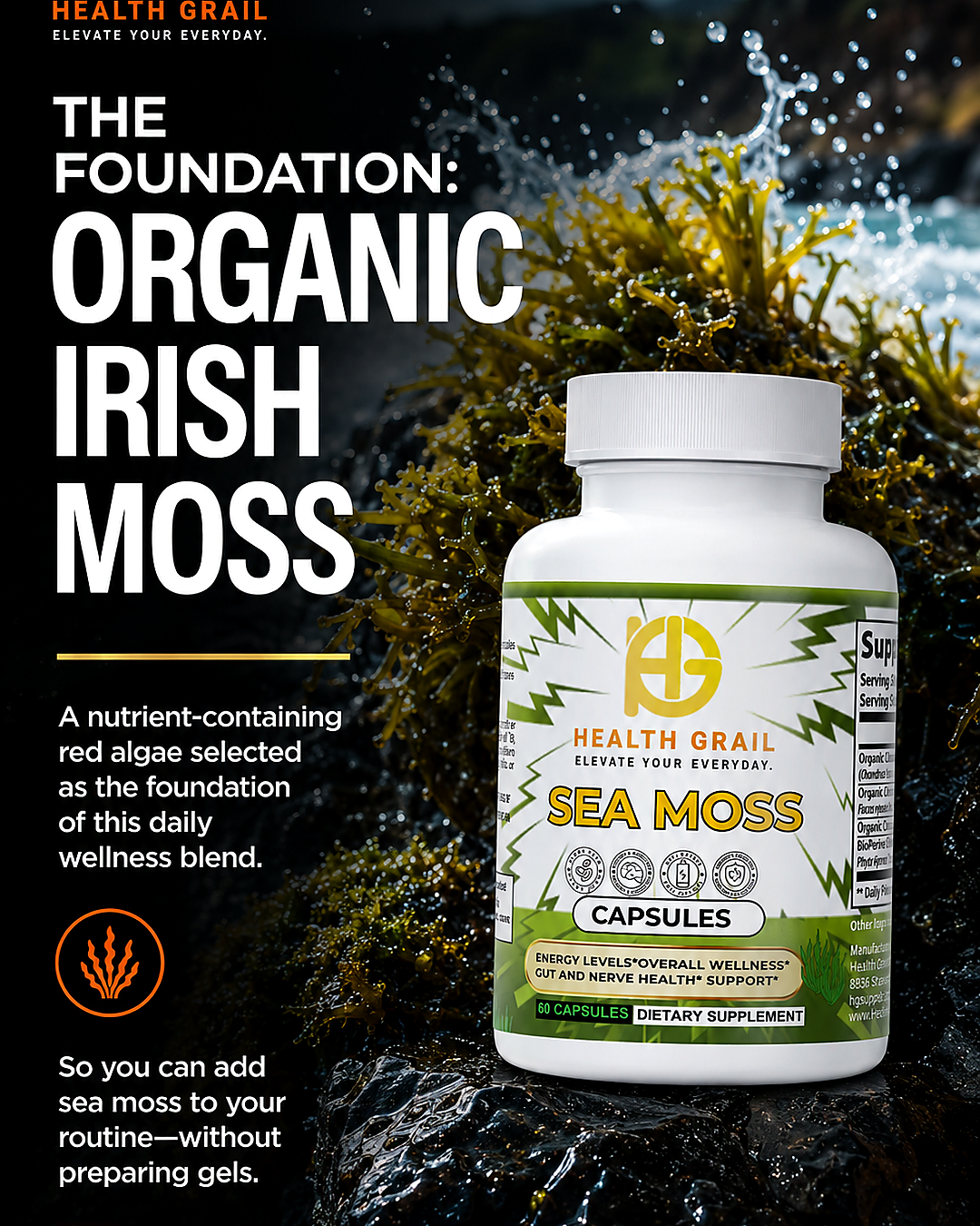 Health-Grail Sea Moss capsules with organic Irish moss