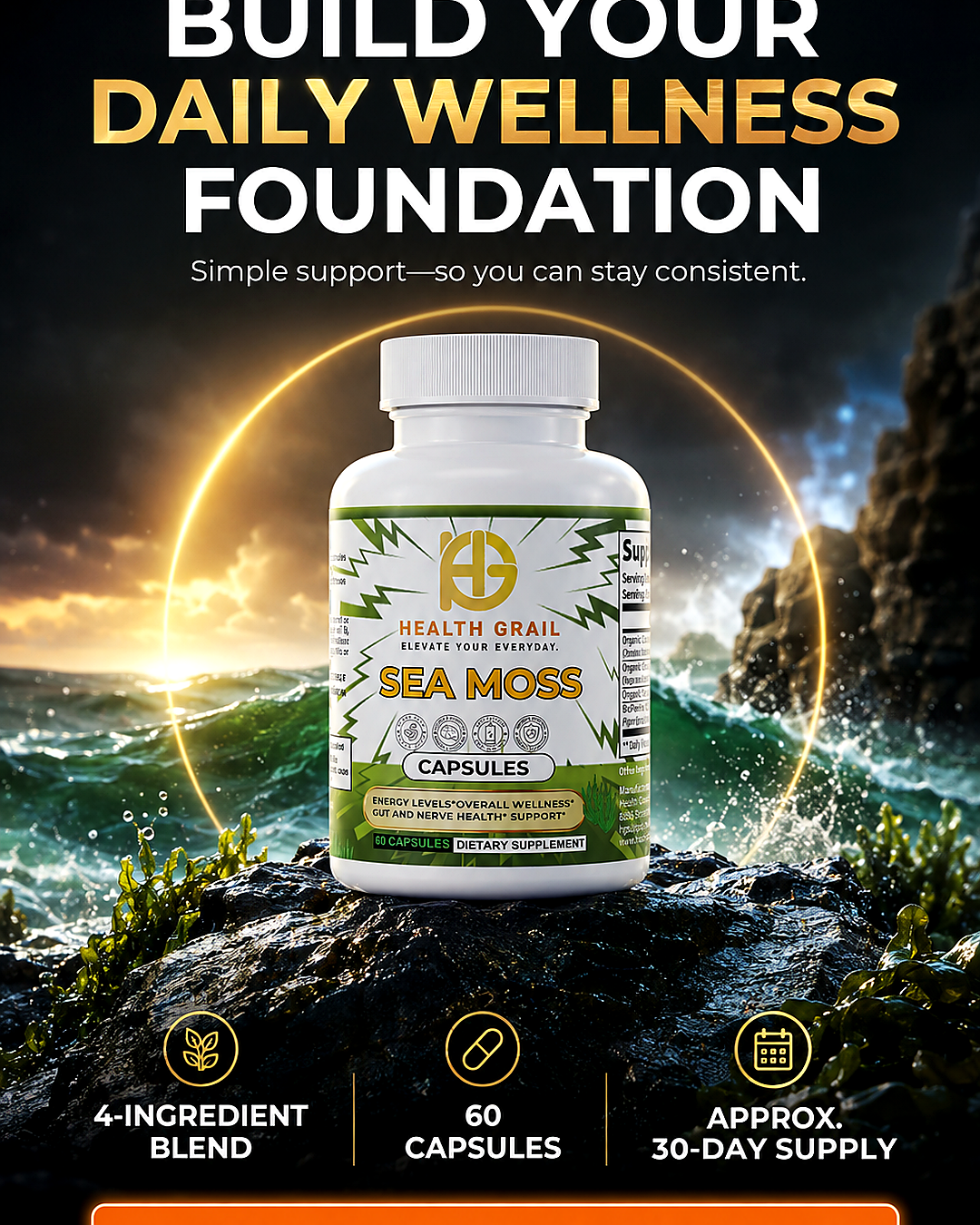 Health-Grail Sea Moss capsules for a consistent daily wellness routine